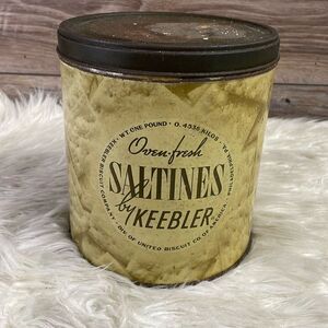 KEEBLER SALTINE CRACKERS ADVERTISING TIN Metal - Round - 16oz, Vintage